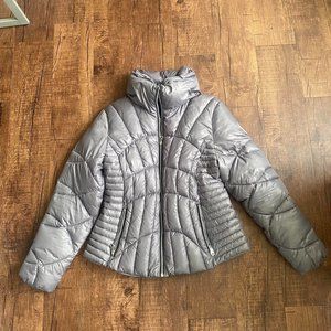 grey women’s GUESS puffer jacket